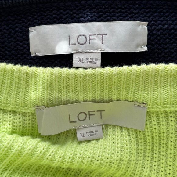Loft Sweater LOT Pullover Henley Off Shoulder Navy Blue Yellow Size XL C130 - Picture 12 of 14